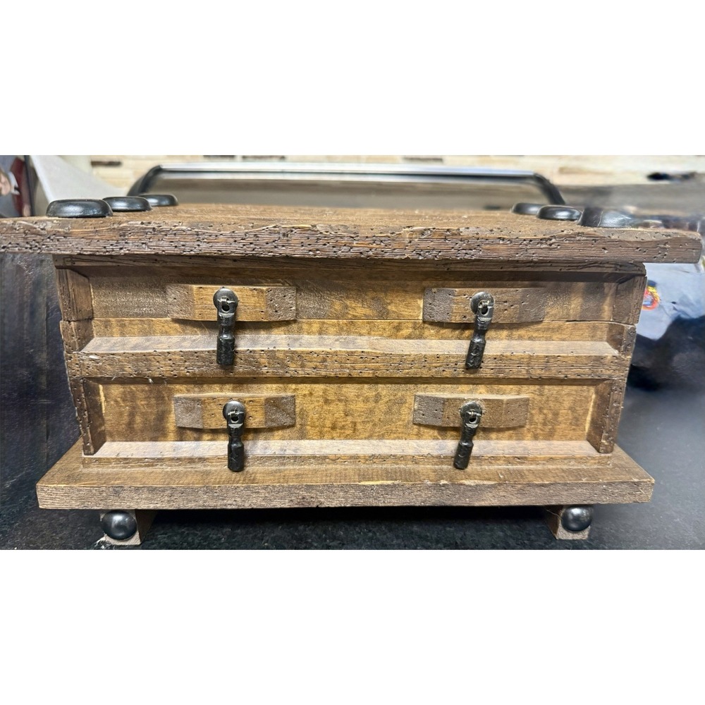 Vintage Japan Wooden Musical Jewelry Box Chest Red Velvet Working See Video